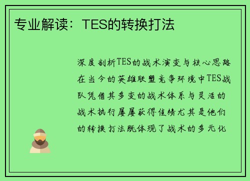 专业解读：TES的转换打法