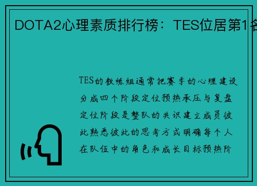 DOTA2心理素质排行榜：TES位居第1名